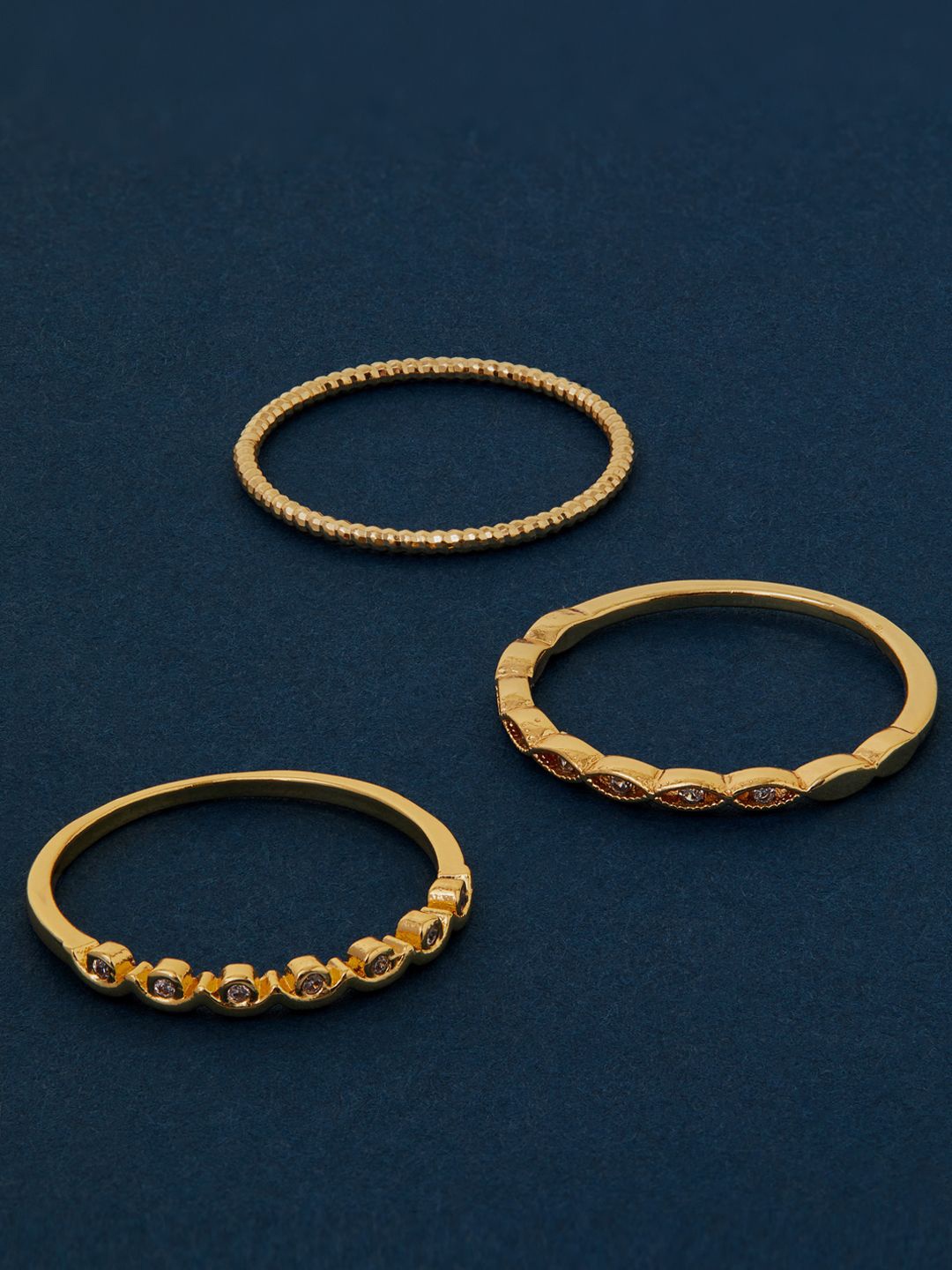 

Accessorize Set Of 3 14K Gold Plated Cubic Zirconia Studded Finger Rings