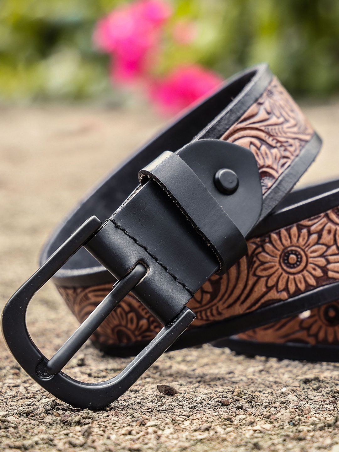 

Celtic Unisex Printed Leather Tang Belt, Black