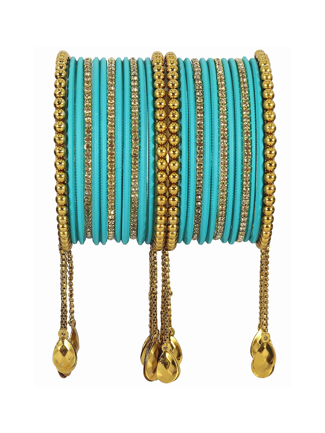 

ZULKA Set Of 26 Bangles Non-Precious Metal Zircon Gemstone Latkan Bangle, Green