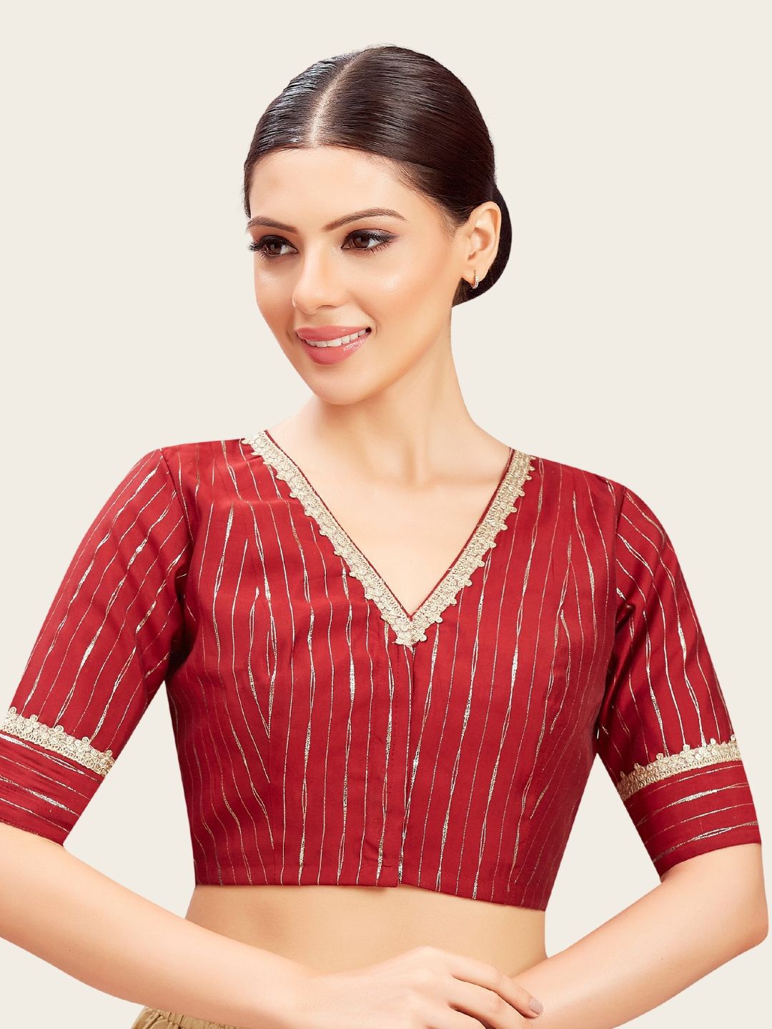 

Studio Shringaar Foil Printed V-Neck Saree Blouse, Maroon