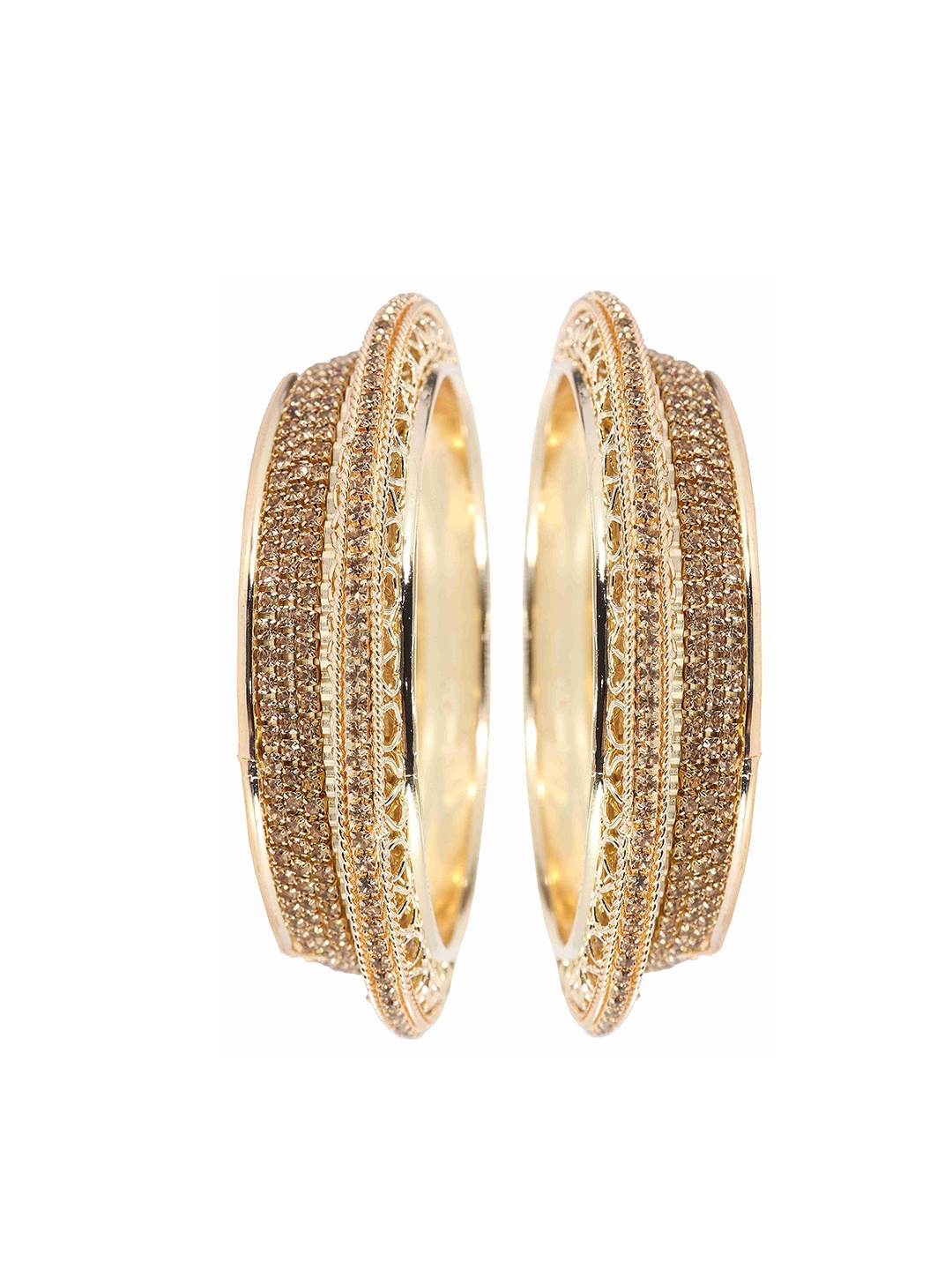 

ZULKA Set of 2 Alloy Metal Gold Plated Studded Zircon Stone Bangles