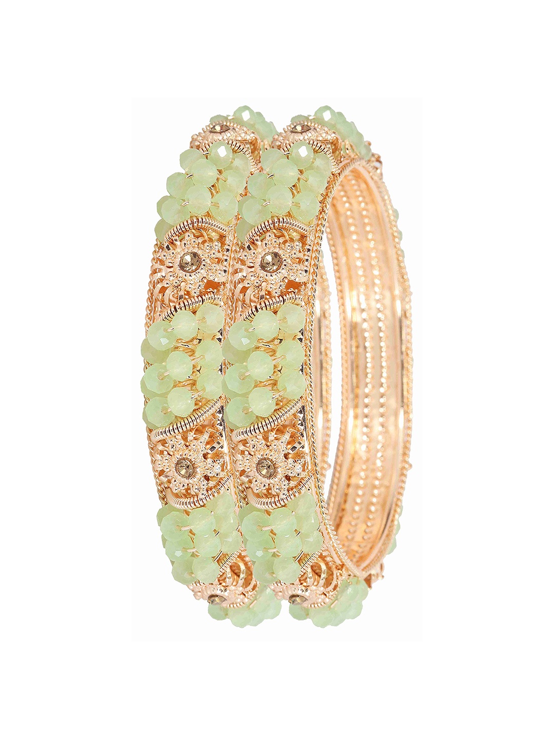 

ZULKA Set of 2 Metal with Zircon Gemstone & Colourful Beads Kada, Lime green