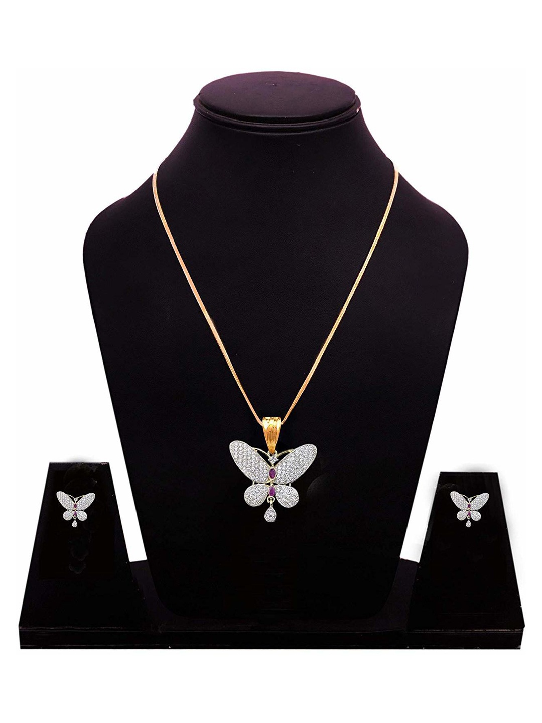 

SUNHARI Gold Plated Cubic Zirconia Studded Butterfly Design Jewellery Set