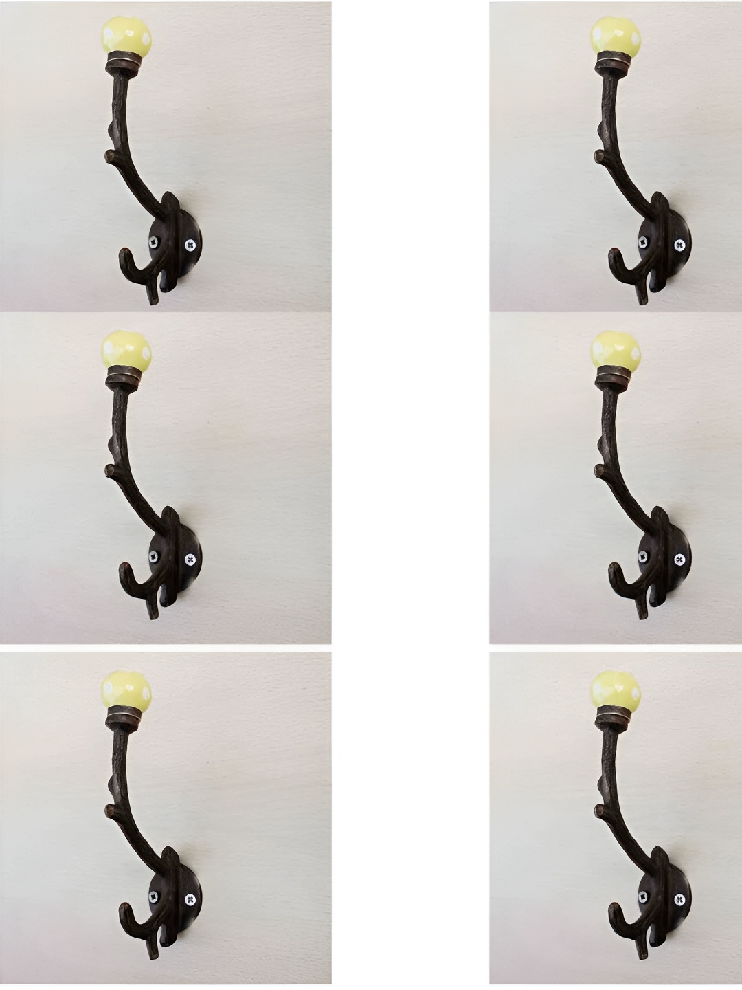 

IndianShelf Yellow & Black 6 Pieces Dot Printed Ceramic Wall Hooks