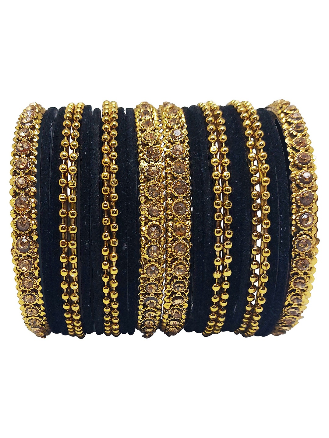

CHRISHAN Set Of 24 Stone Studded Velvet Bangle, Gold