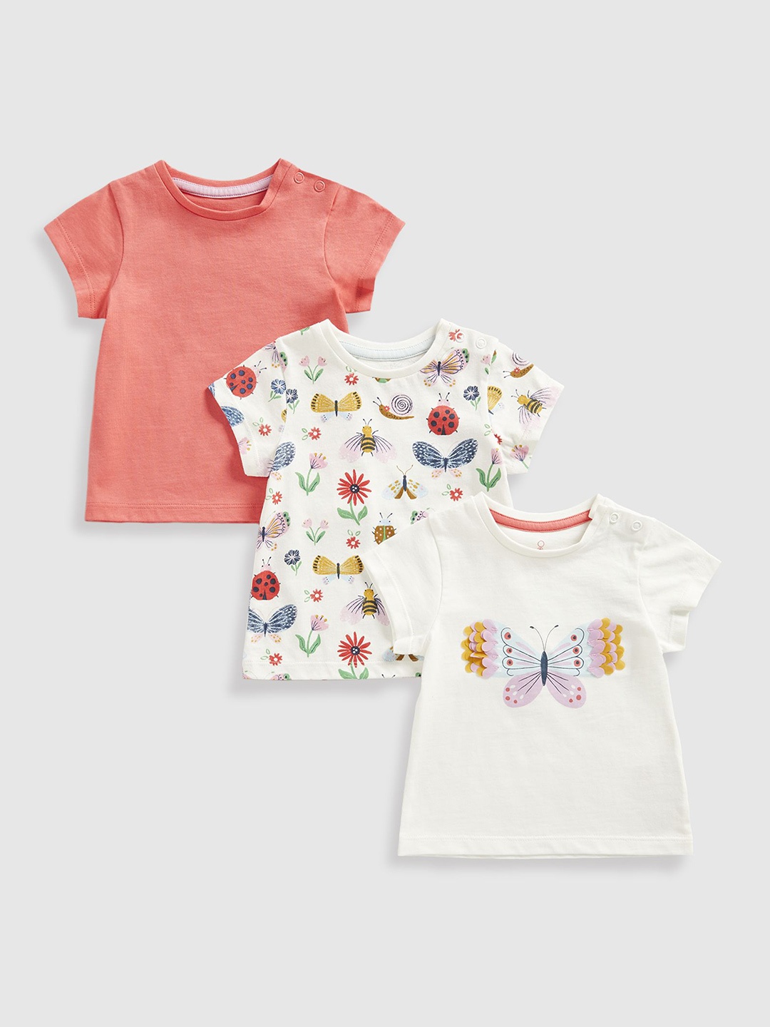 

mothercare Girls Pack Of 3 Solid Round Neck Cotton T-shirts, Rust