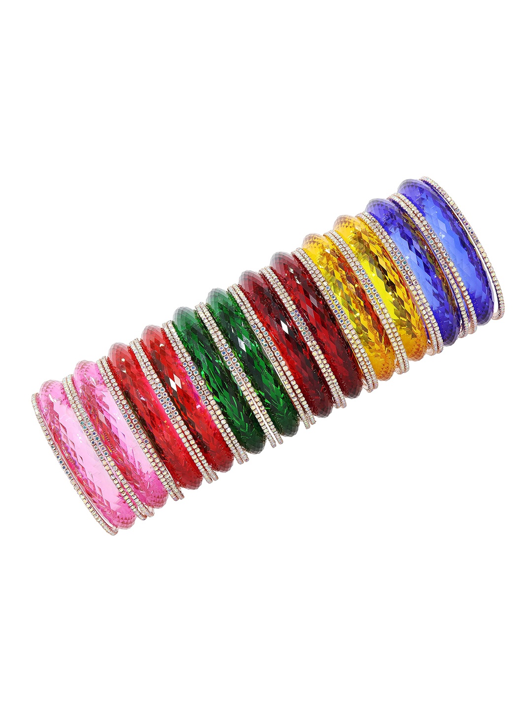 

ZULKA Set of 144 Stylish Multicolour Glass Bangles 's With Golden Zircon Gemstone, Multi