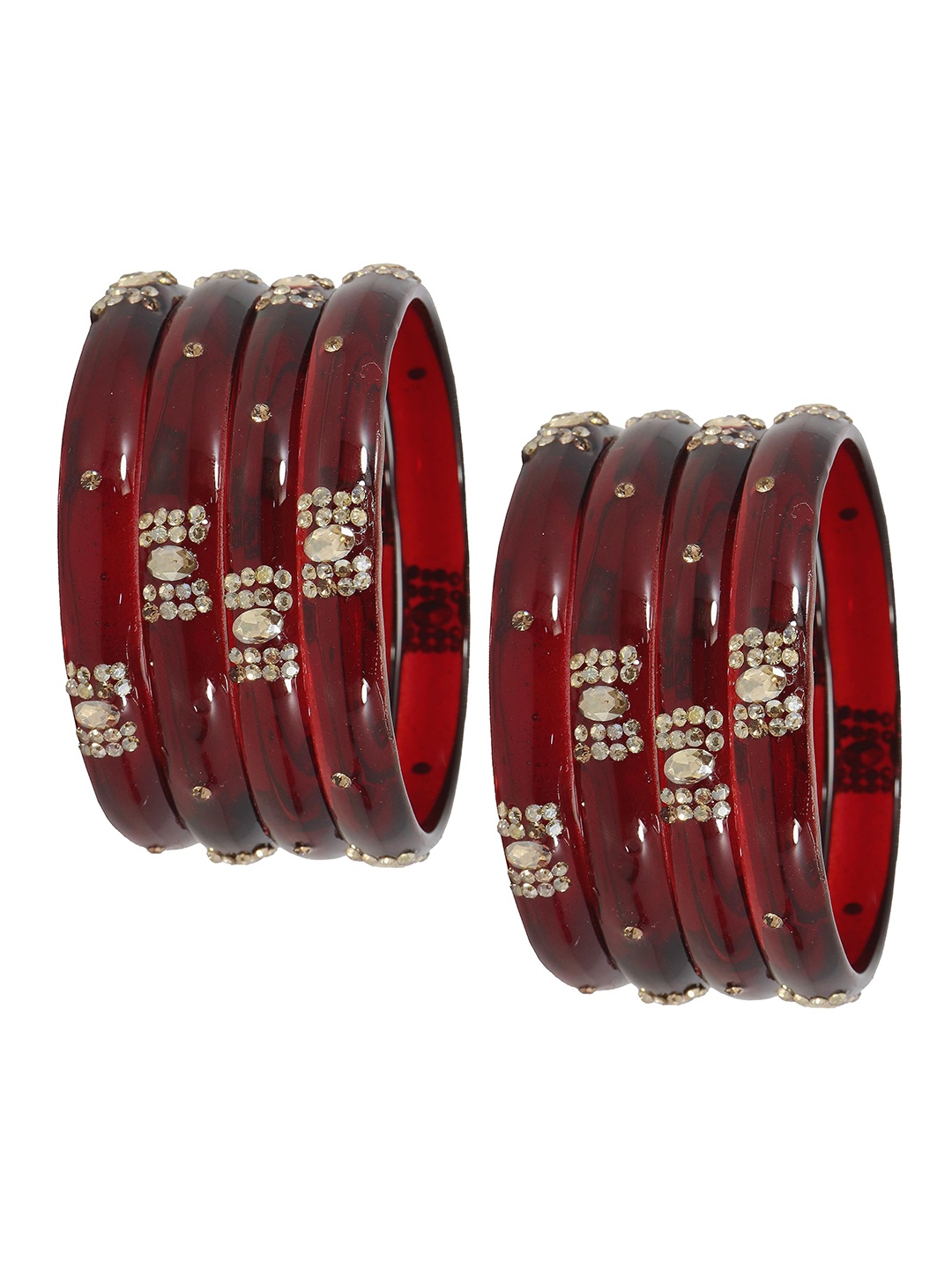 

ZULKA Set of 8 Zircon Gemstone Studded Glass Bangles, Maroon