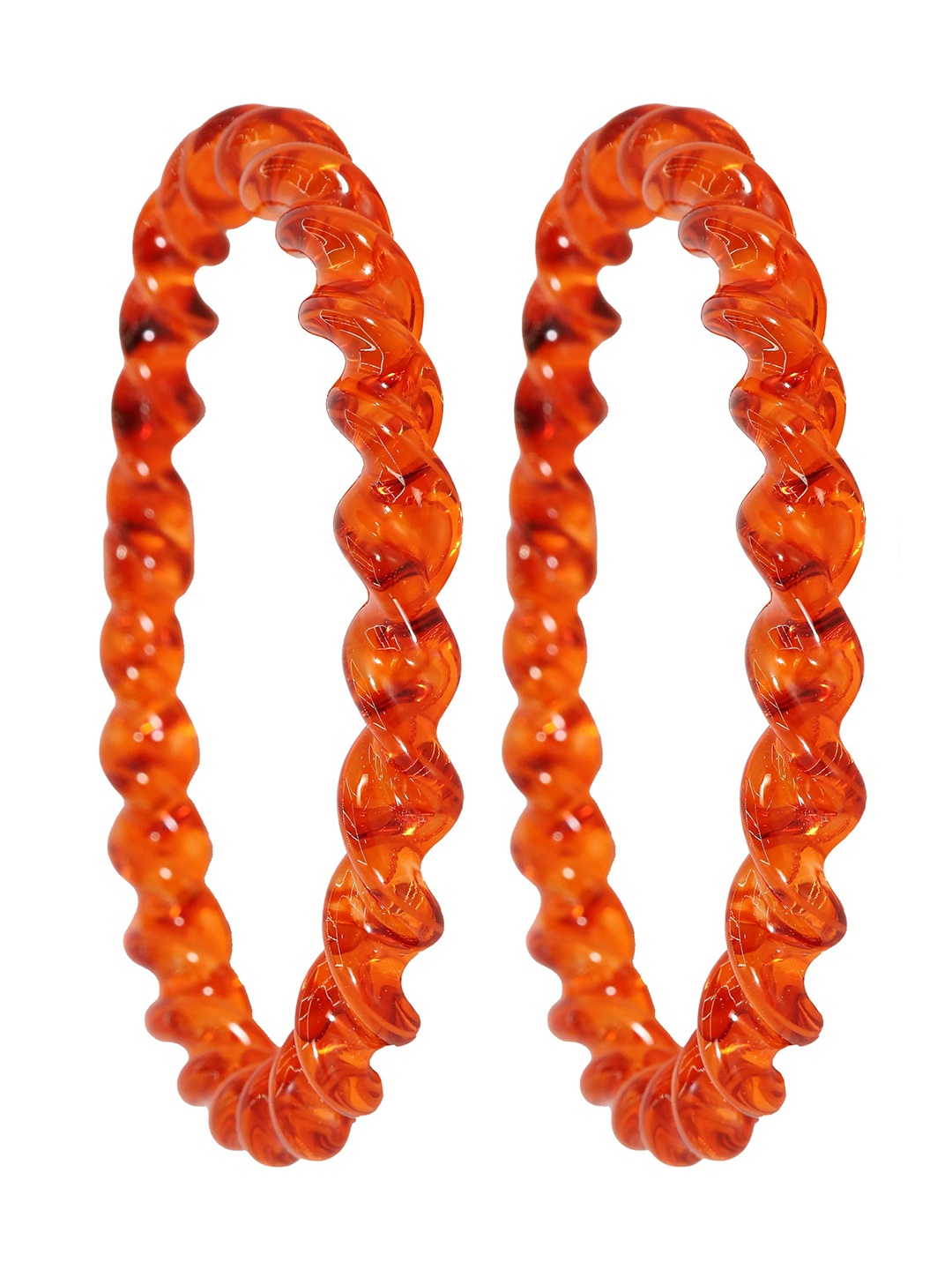 

ZULKA Set of 2 Crystal Twisted Design Spiral Glass Kada | Glass Kada, Orange