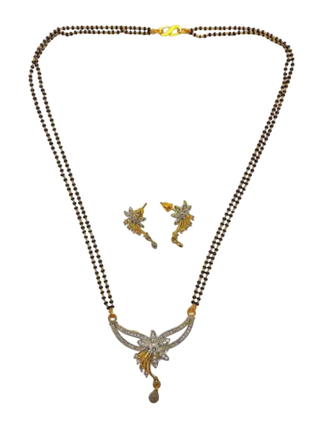 

SUNHARI Gold-Plated Artificial Stones and Beads Mangalsutra With Earrings