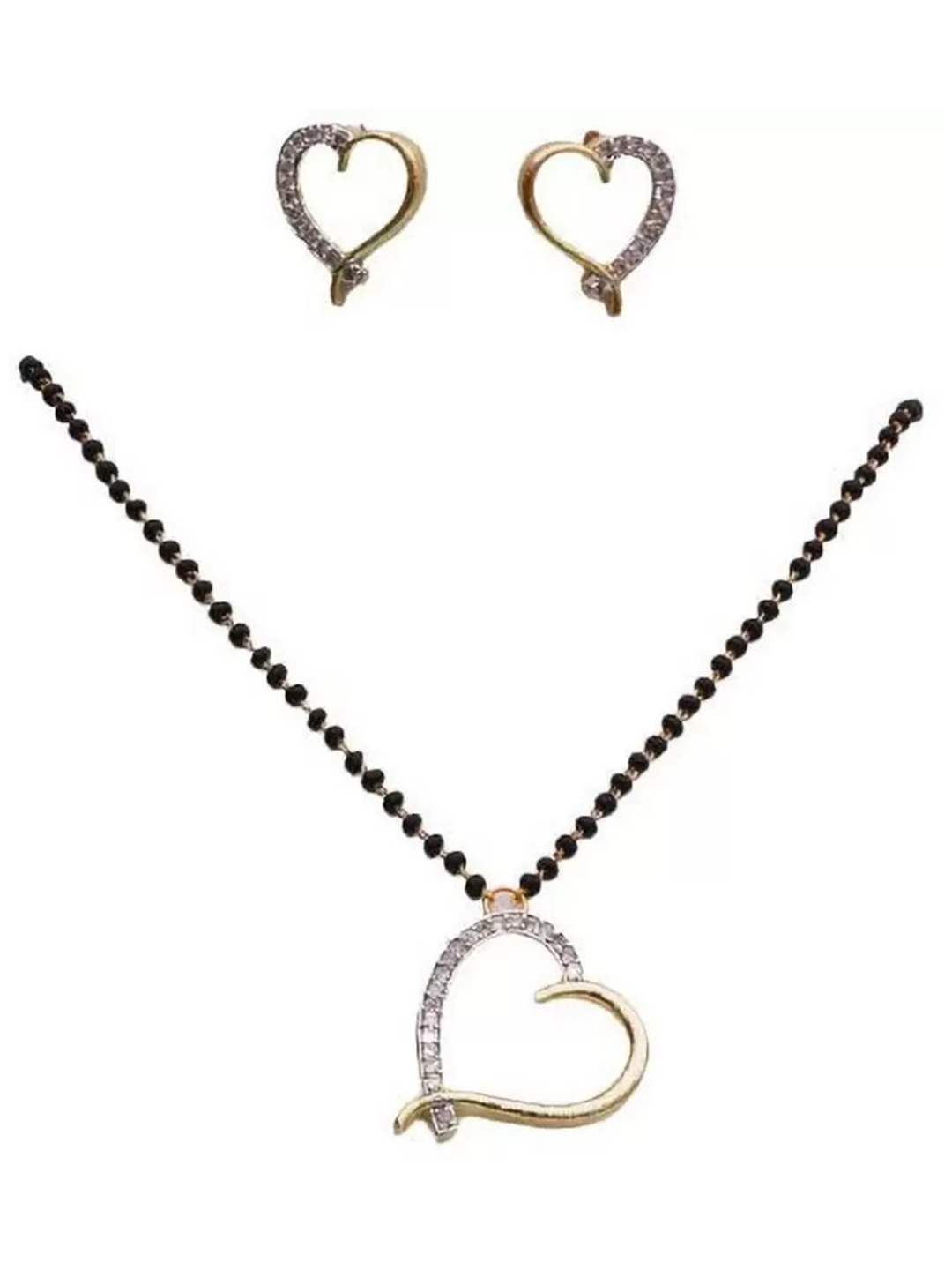

SUNHARI Artificial Beads Beaded Mangalsutra With Earrings, Silver