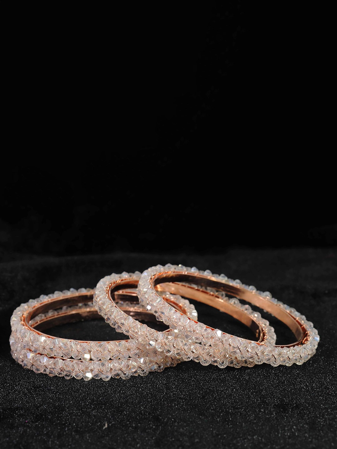 

ZULKA Set of 4 Pearls Beaded Metal Kada Bangles, Cream