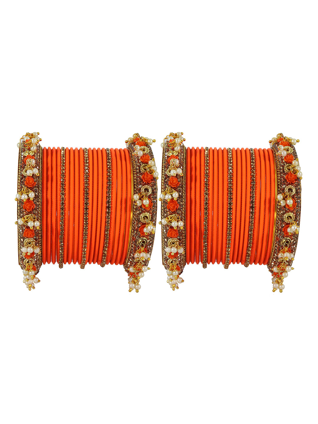 

ZULKA Set of 42 Non-Precious Metal Base with Zircon Gemstone and Pearl linked Latkan Pattern, Red