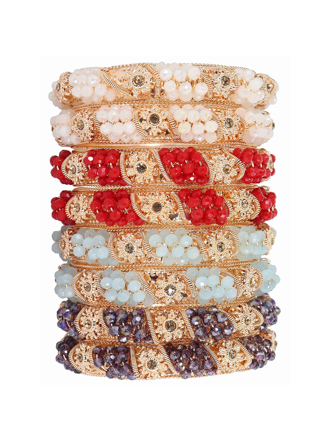 

ZULKA Set of 8 Zircon Gemstone & Beaded Kada Bangles, Multi