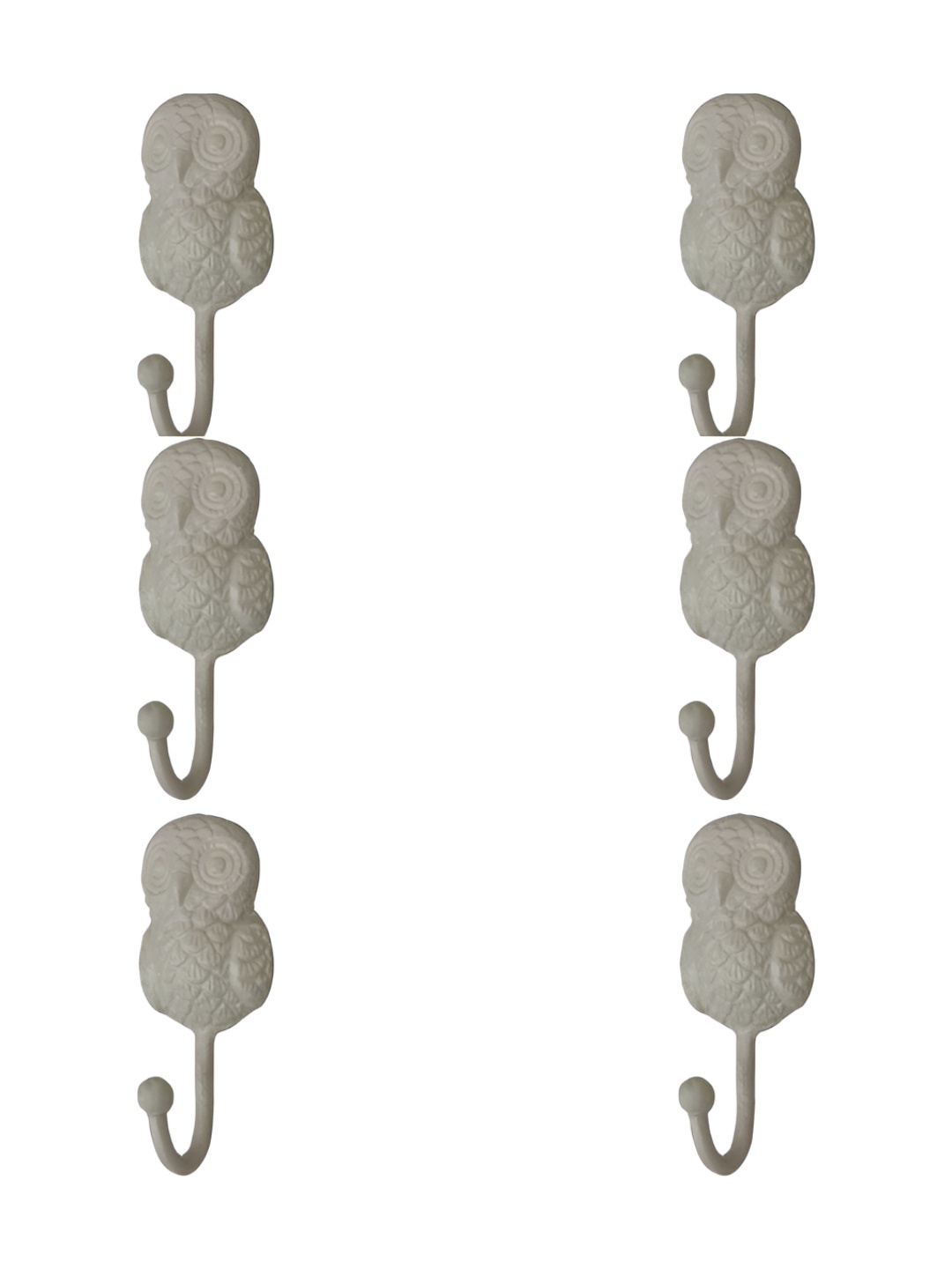 

IndianShelf Cream-Coloured 6 Pieces Textured Iron Owl Shaped Wall Hooks