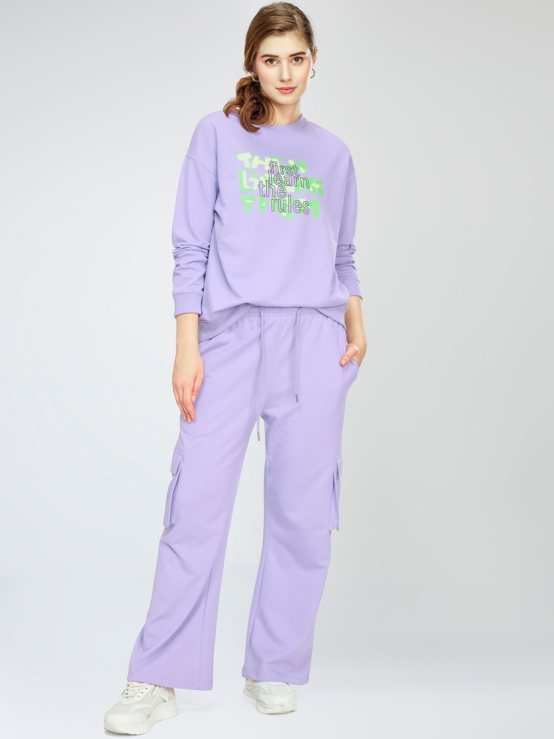 

Zeyo Women Typography Printed Night suit, Violet