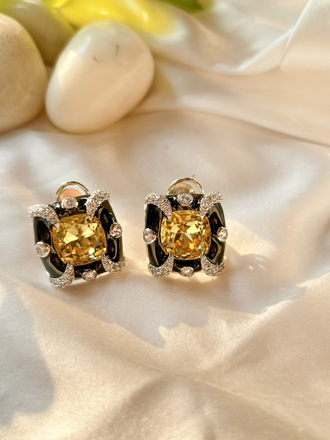 

The Jewellery Tale Silver-Plated Stone Studded Contemporary Studs, Gold