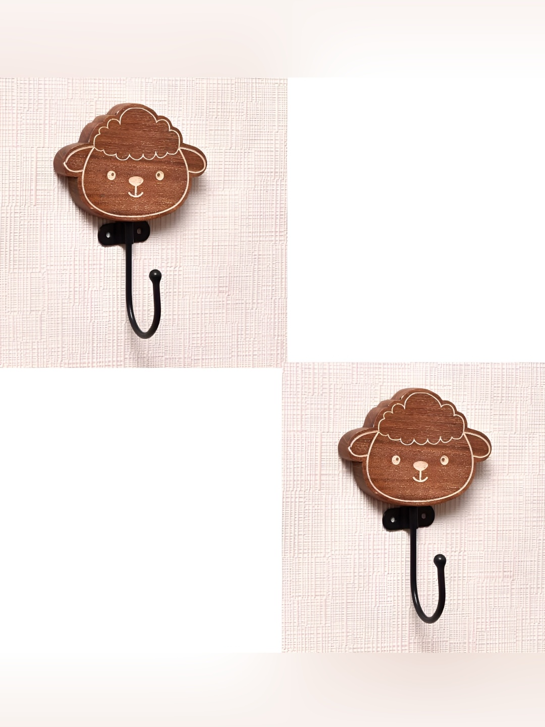 

IndianShelf Brown & White 2 Pieces Wood Sheep Wall Mounted Hooks Kitchen Hanger