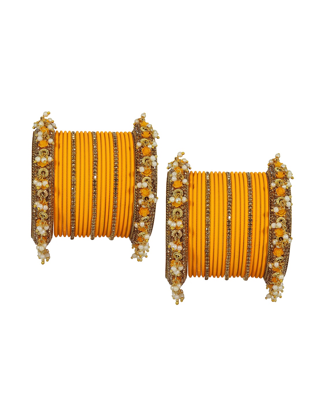 

ZULKA Set of 42 Non-Precious Metal Base with Zircon Gemstone and Pearl linked Latkan Pattern, Peach