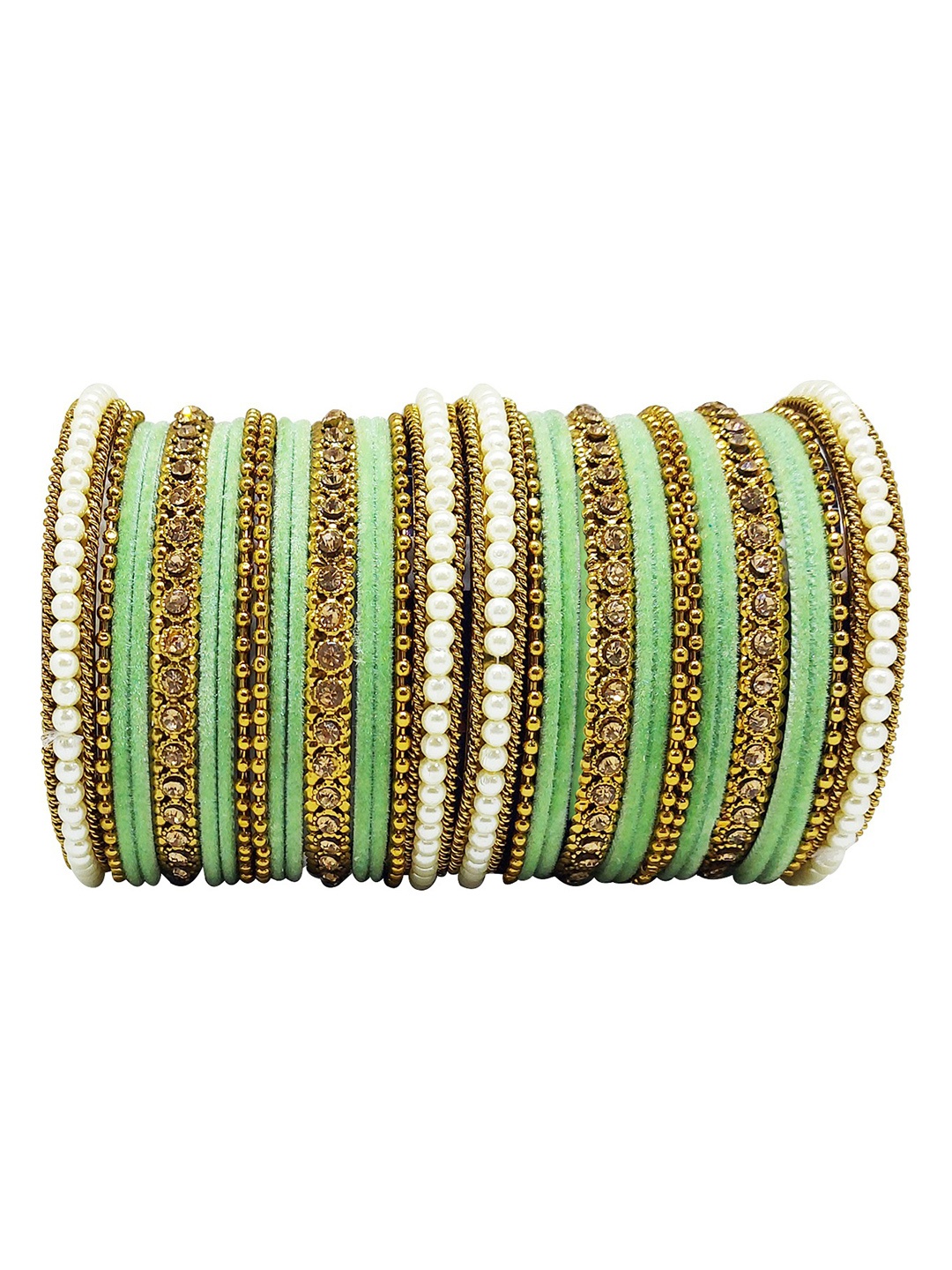 

CHRISHAN Set Of 32 Stone-Studded & Beaded Bangles, Gold