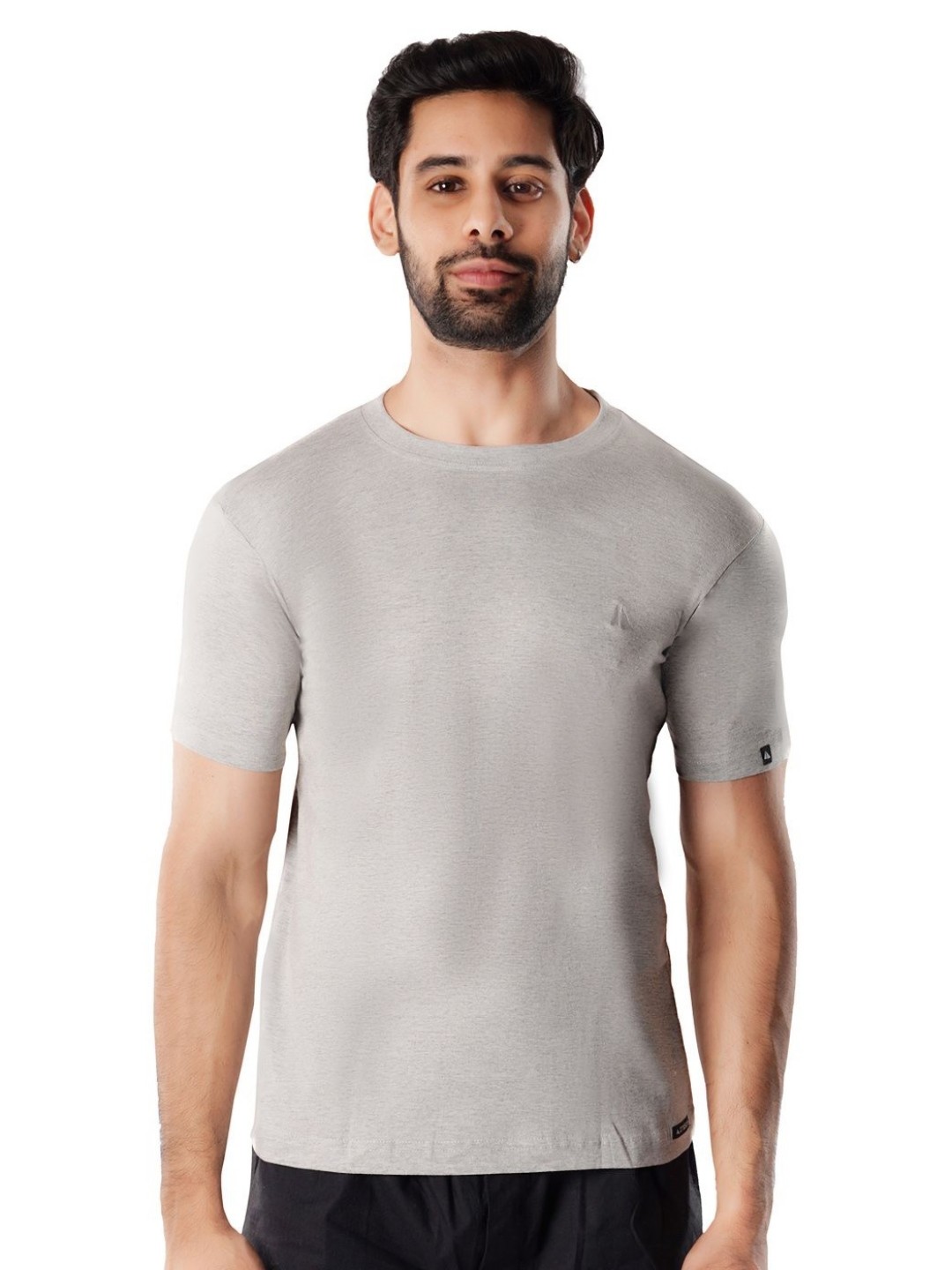 

Crusoe Men Solid Round Neck Cotton T-shirt, Grey melange