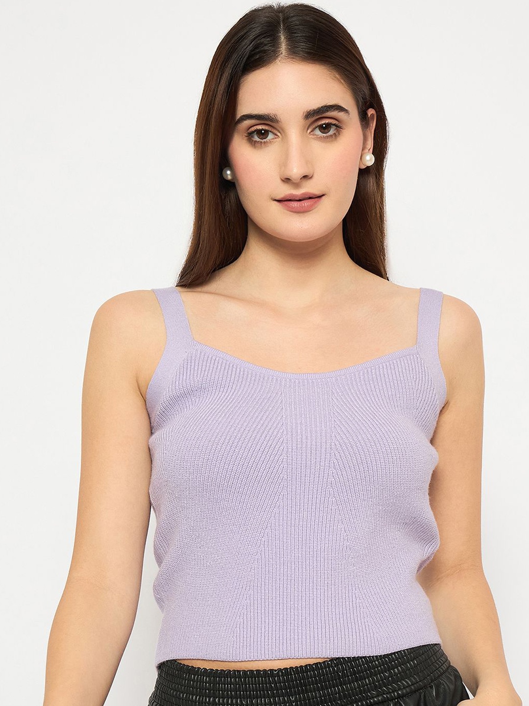 

Madame Women Ribbed Crop Pullover, Mauve