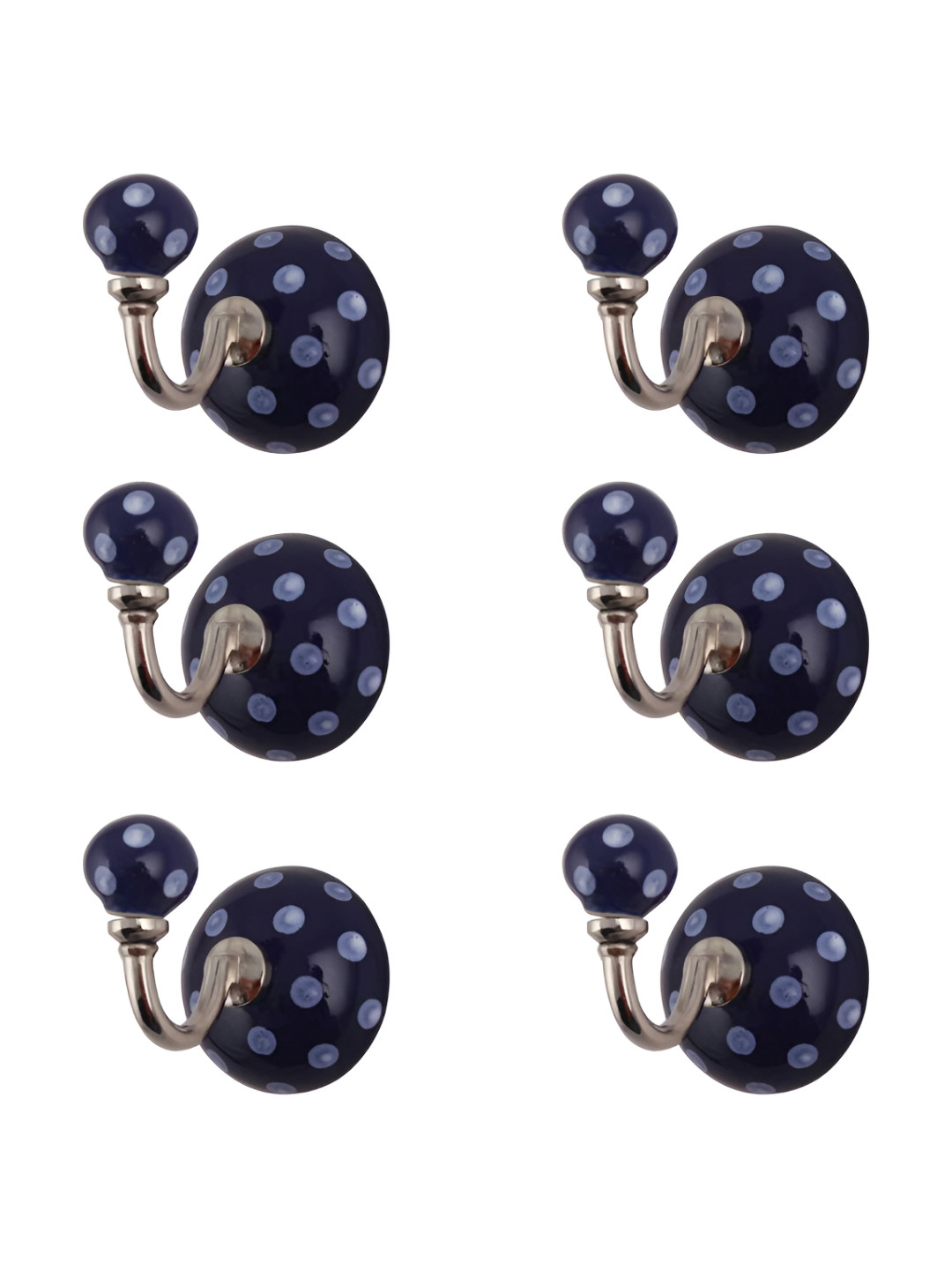 

IndianShelf Navy Blue & White 6 Pcs Dotted Printed Ceramic Wall Hooks