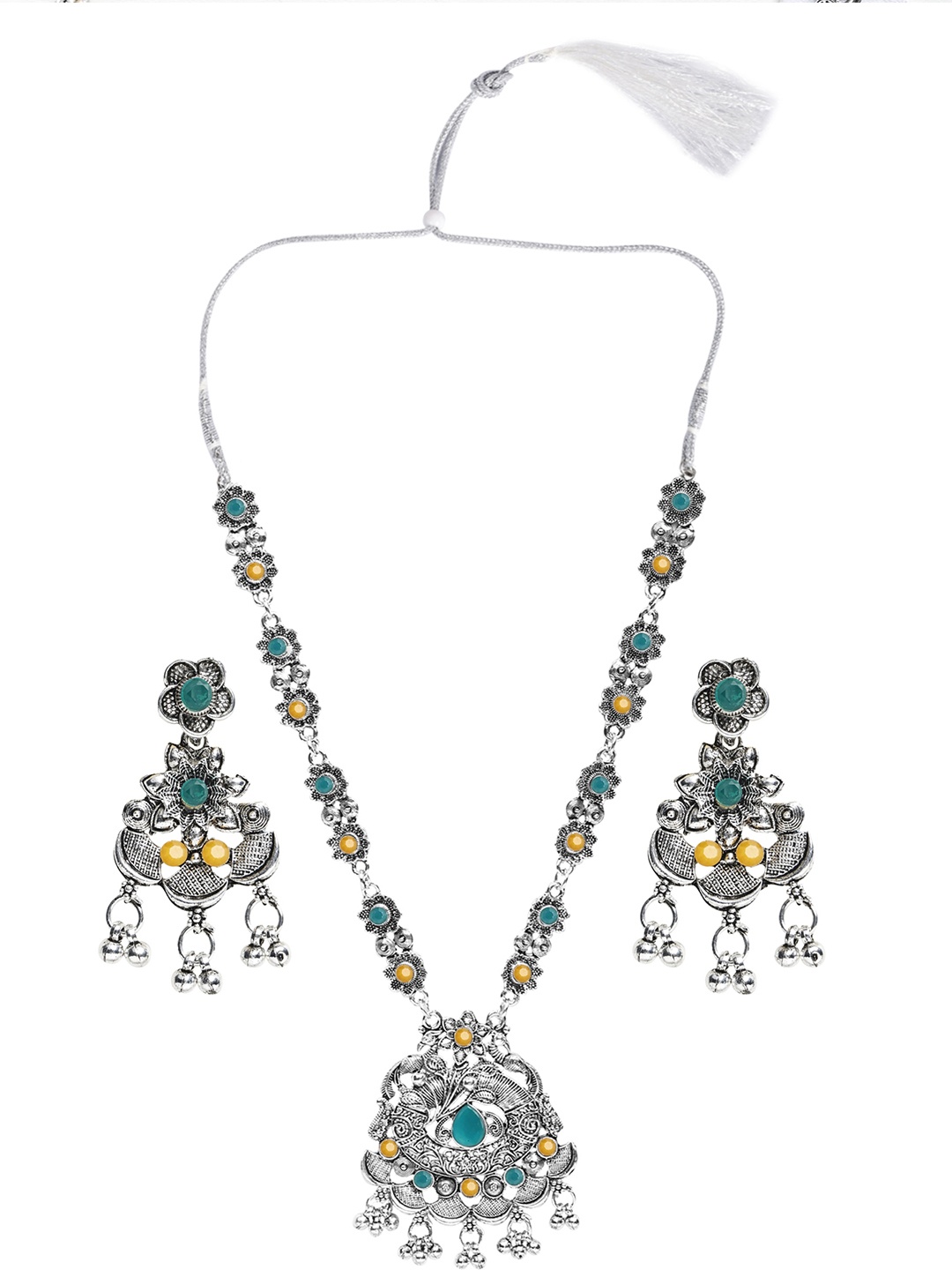 

SUNHARI Silver-plated Oxidised Necklace & Earrings, Yellow