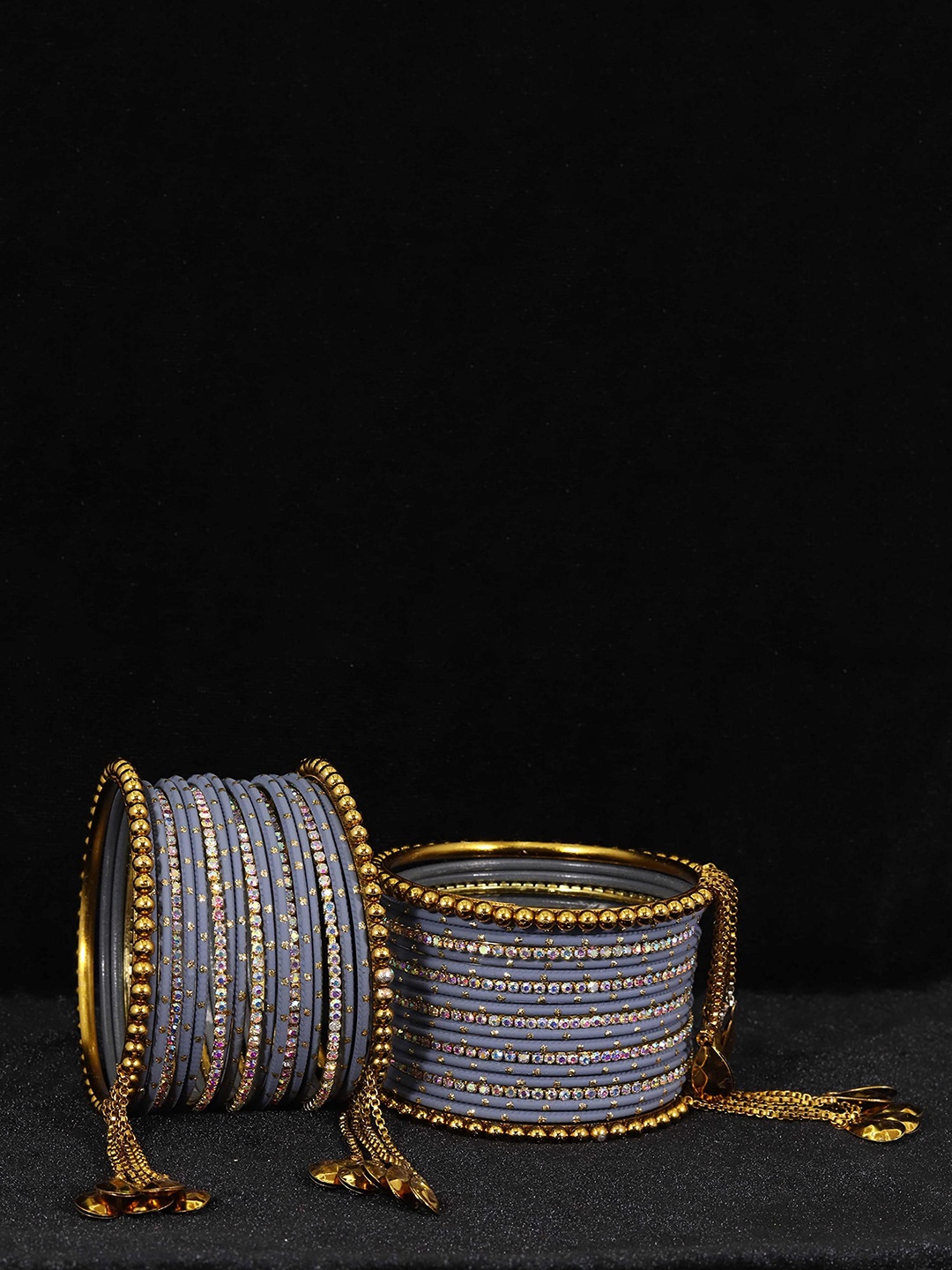 

ZULKA Set of 38 Alloy Glossy And Artificial Stones Studded Bangles, Blue
