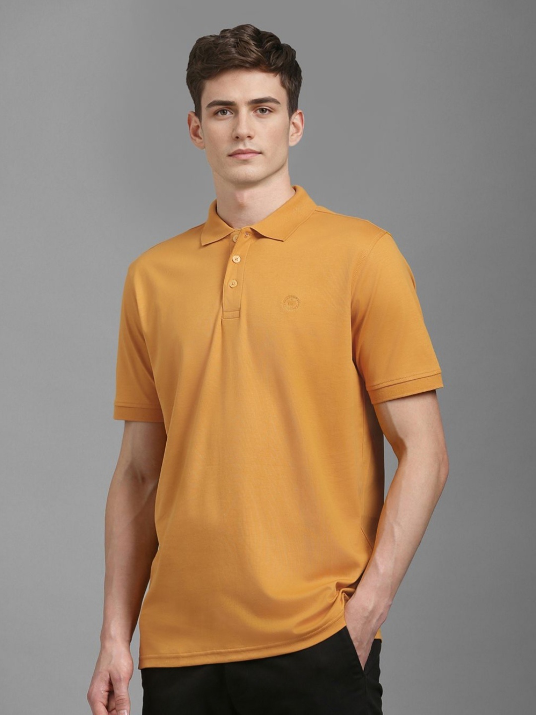 

Louis Philippe Men Solid Polo Collar Cotton T-shirt, Mustard