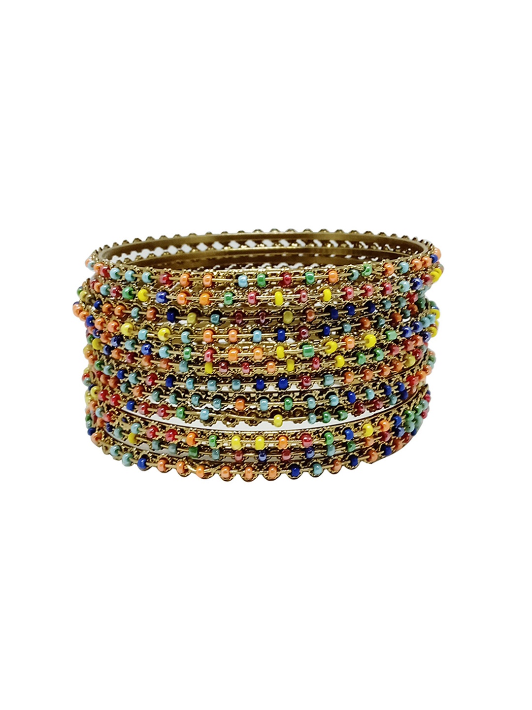 

CHRISHAN Set Of 12 Gold-Plated Beaded studded Bangles