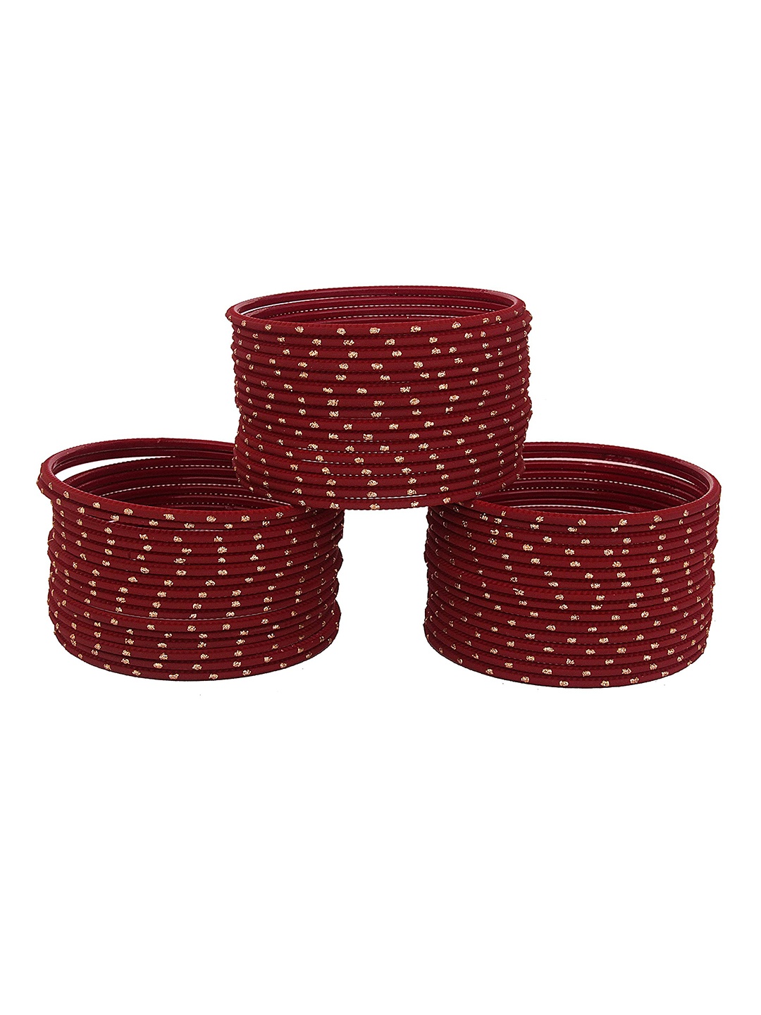 

ZULKA Set of 48 Traditional Plain Metal Polka Dots Bangles, Maroon