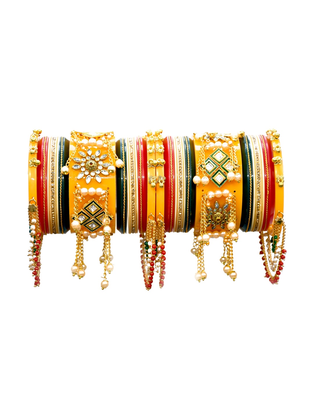 

Align Set Of 2 Gold-Plated Stone-Studded & Beaded Chuda Bangles