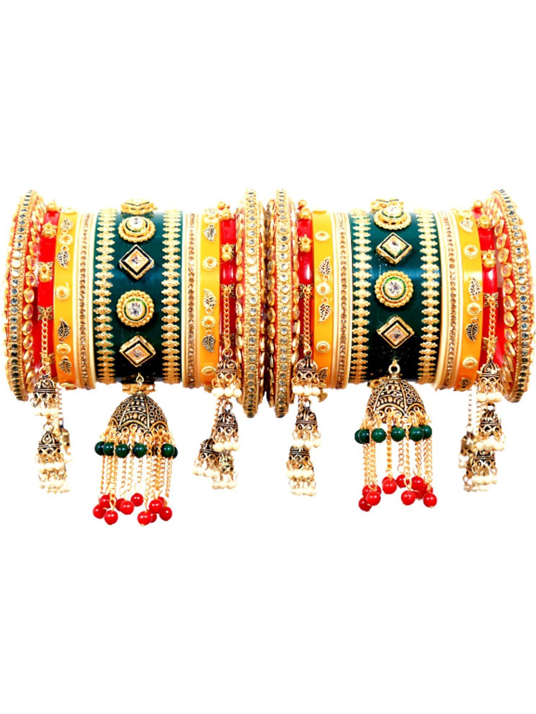 

Align Set Of 2 Gold-Plated Stone Studded & Beaded Chuda Bangles