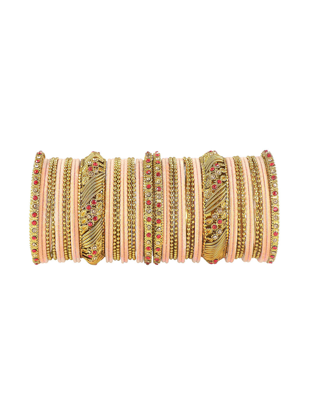 

ZULKA Pack of 40 Glass Zircon Gemstone and Beads Studded Glass Bangles, Gold