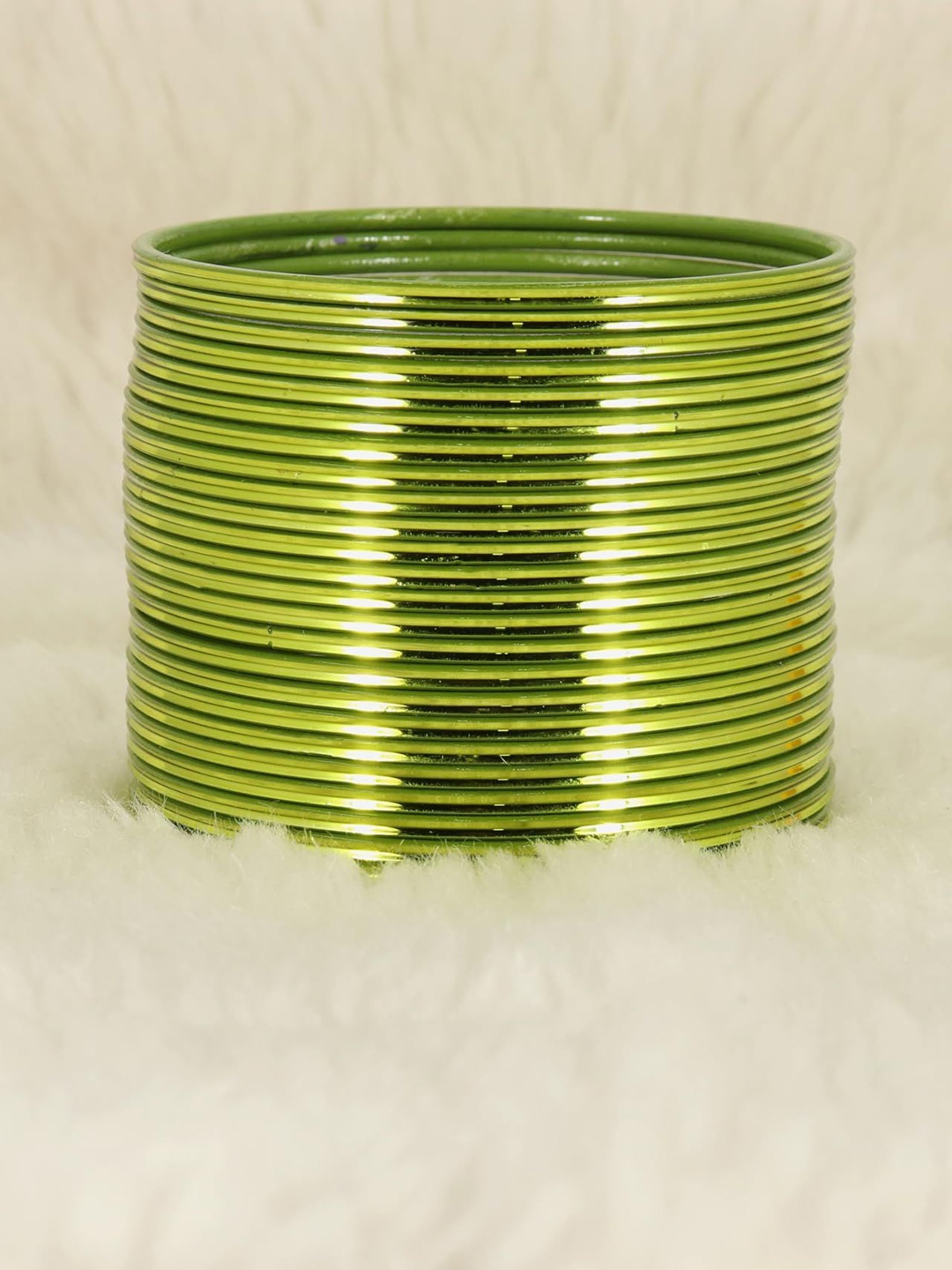 

ZULKA Set of 48 Simple Plein Glossy Finished Metal Bangles, Olive