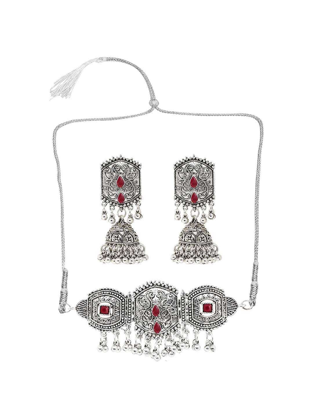 

SUNHARI Stone Studded & Beaded Jewellery Set, Silver