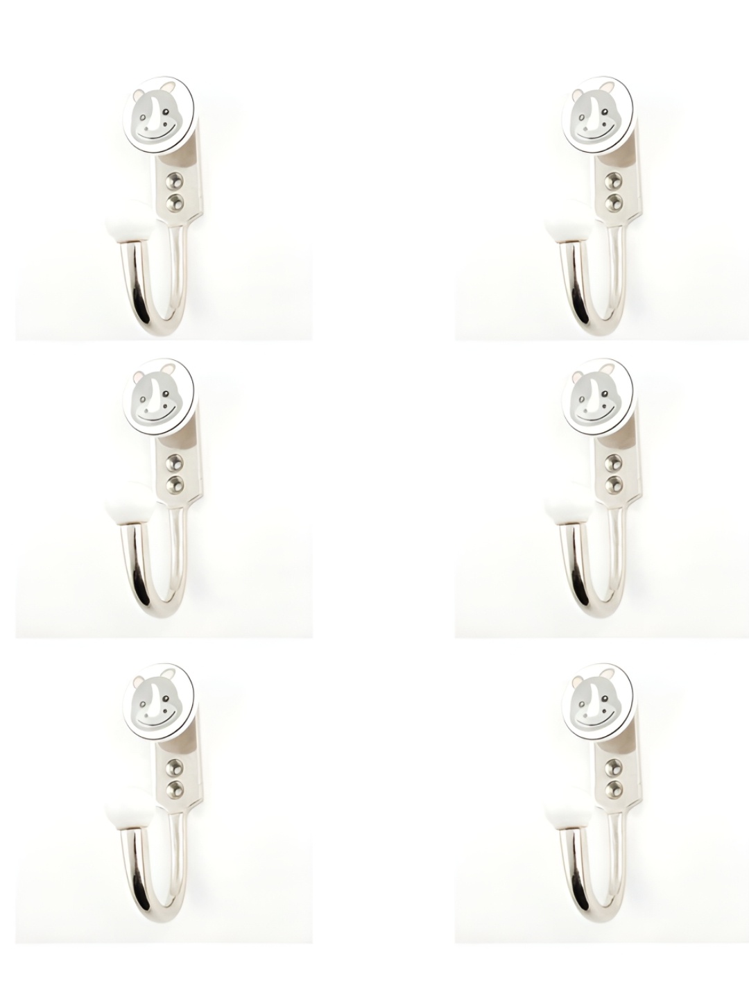 

IndianShelf White & Grey 6 Pieces Ceramic Hippo Key Wall Hooks