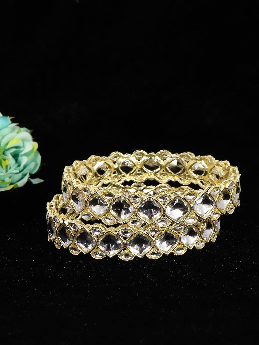 

Set of 2 Premium Gold Plated Kundan Mirror & Zircon Stone Bangles