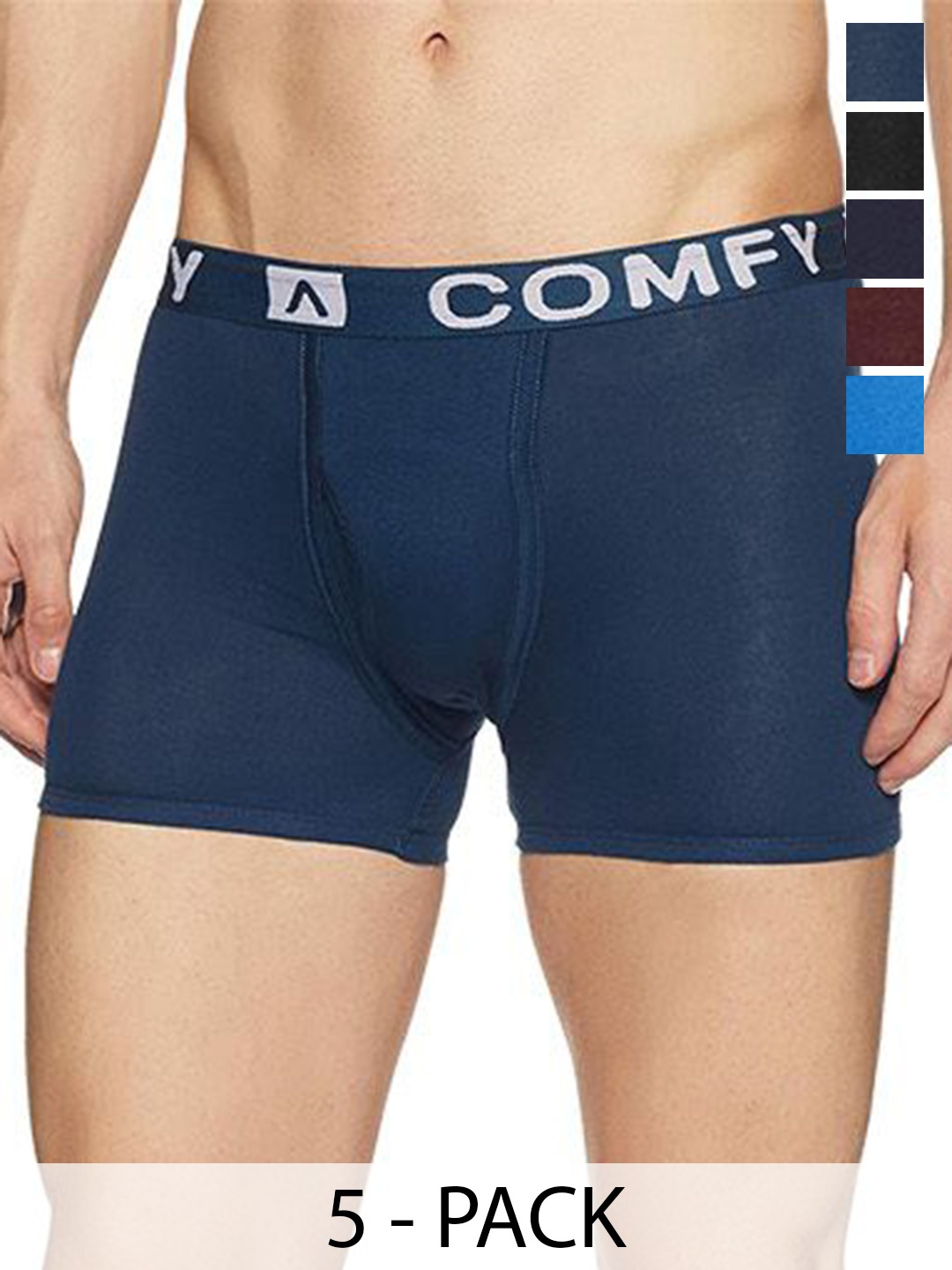 

AMUL COMFY Men Pack Of 5 Assorted Cotton Trunks - Comfy-FCD-Trunk-OE-5-105, Blue