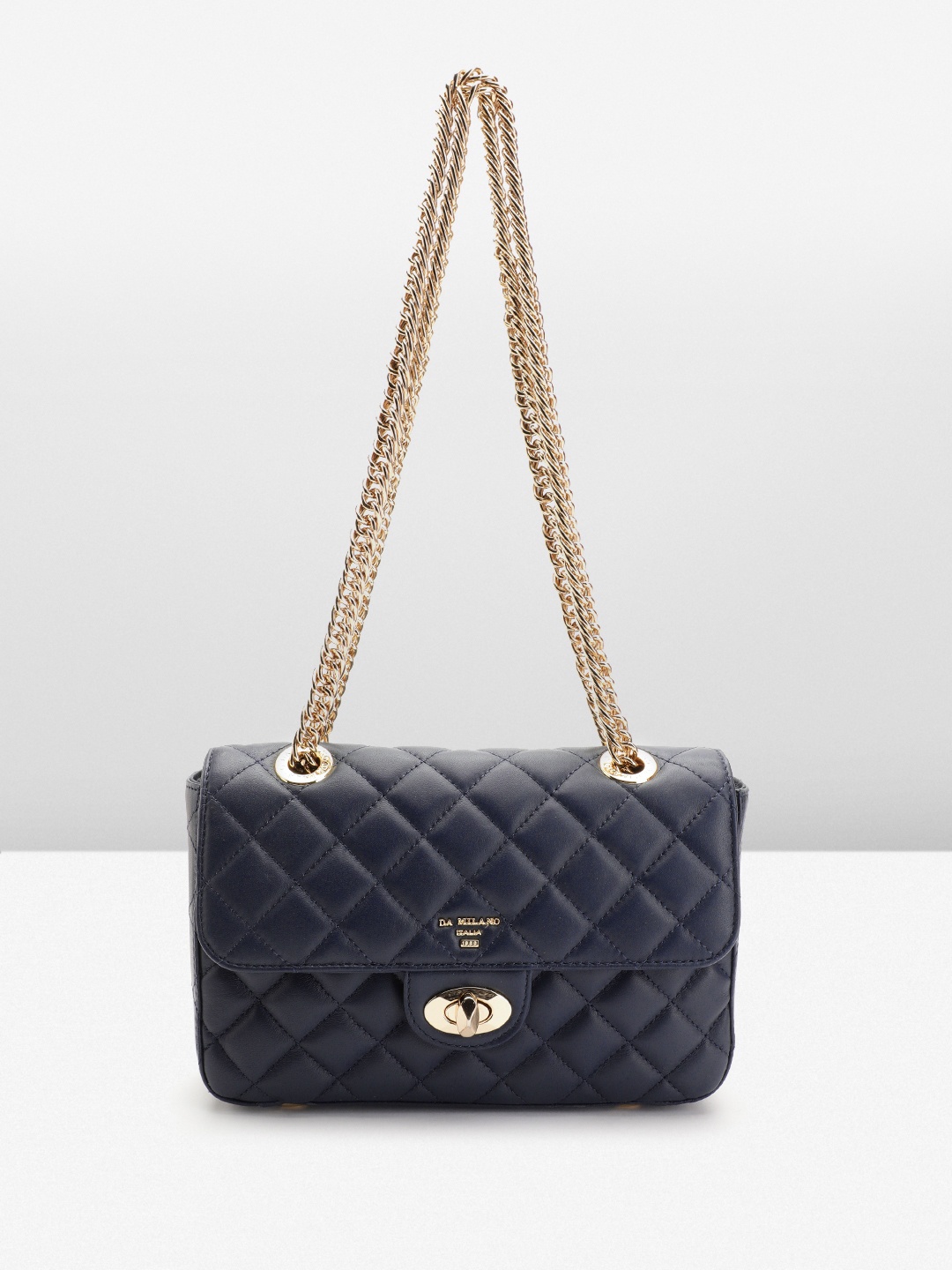 

Da Milano Leather Structured Quilted Shoulder Bag, Navy blue