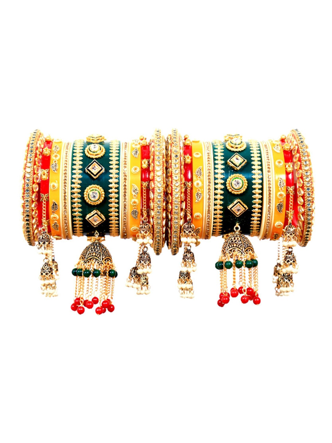 

Align Set Of 2 Gold-Plated Stone-Studded & Beaded Chuda Bangles