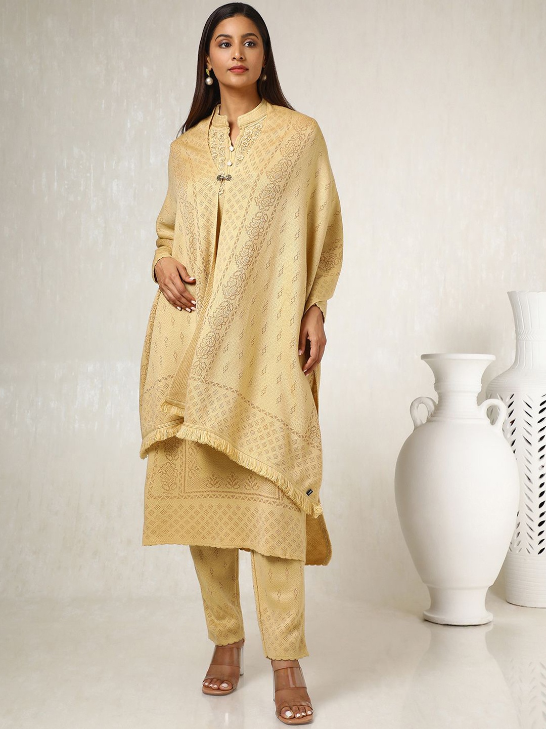 

Soch Women Ethnic Motifs Regular Thread Work Kurta with Trousers & With Dupatta, Beige