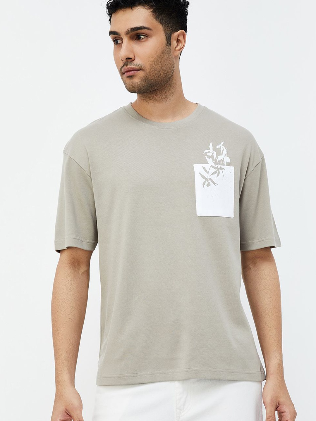 

CODE by Lifestyle Men Floral Printed Round Neck Cotton Relaxed Fit T-shirt, Beige