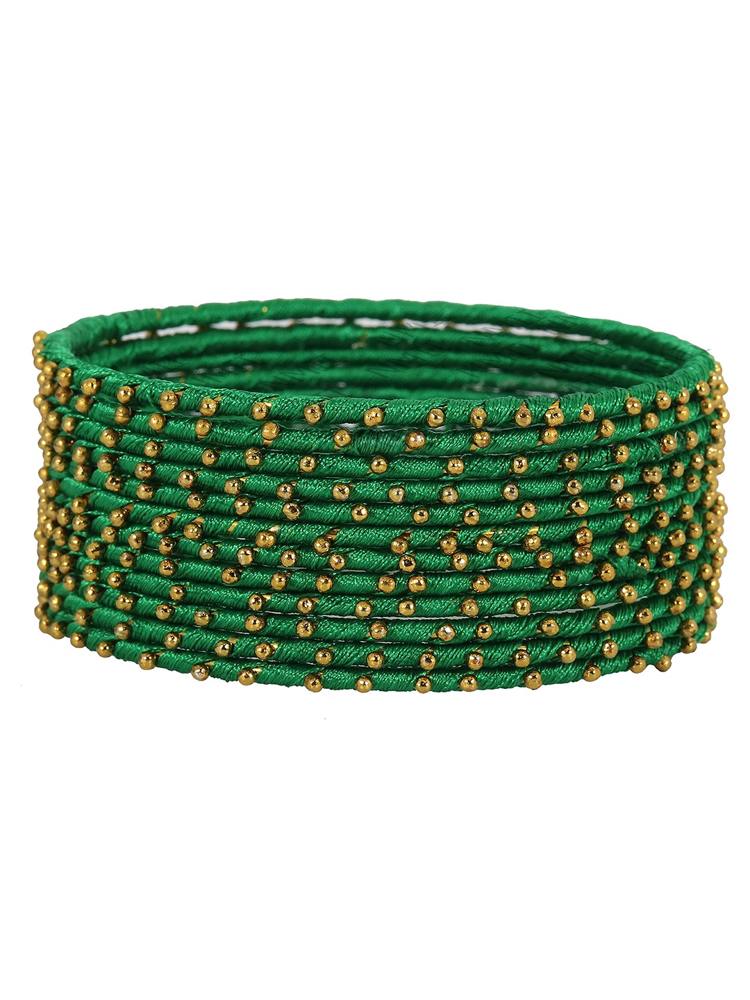 

ZULKA Set of 12 Metal with Silk Thread Stone Bangles, Green