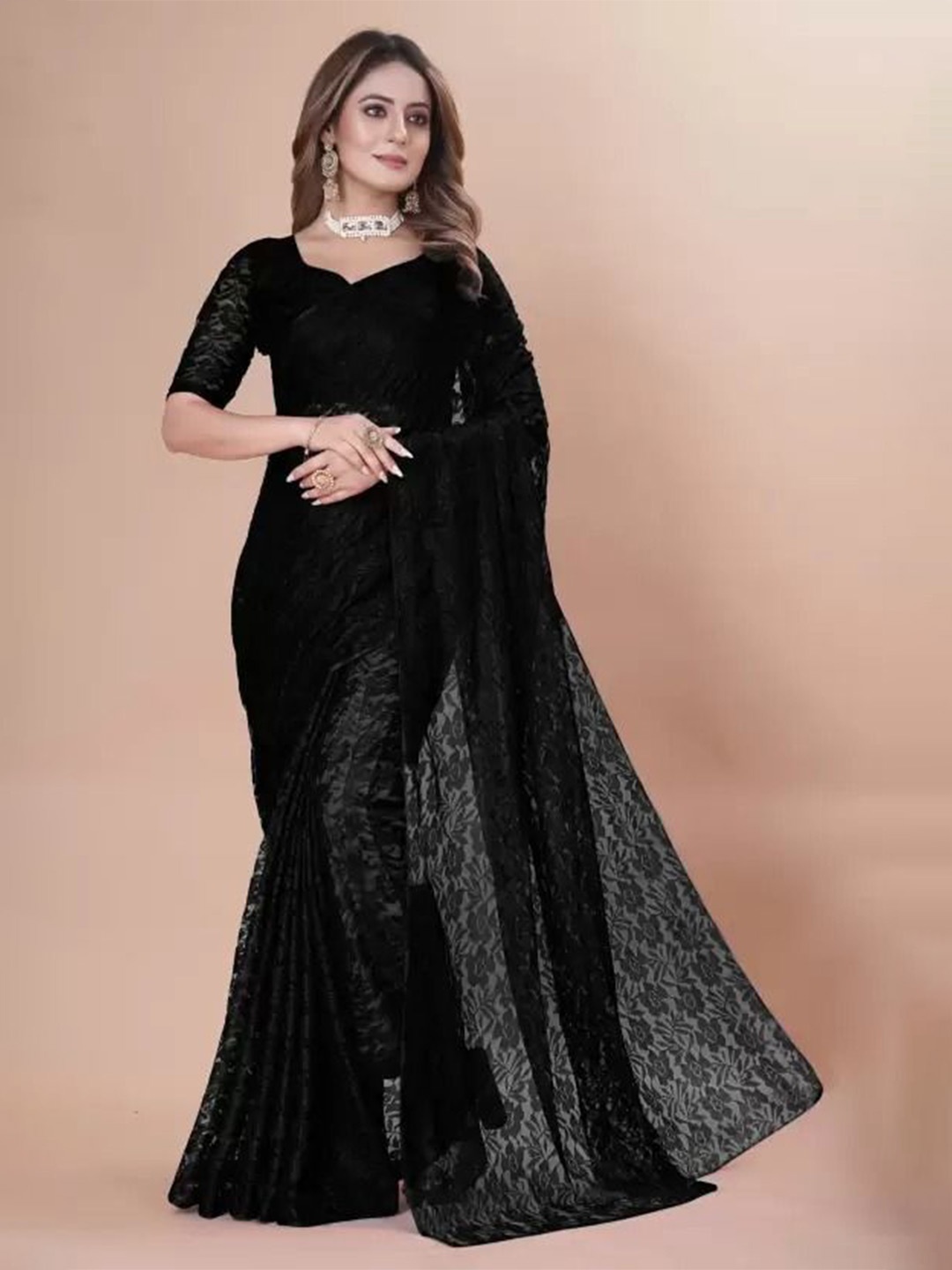 

VRAGI Floral Maheshwari Saree, Black