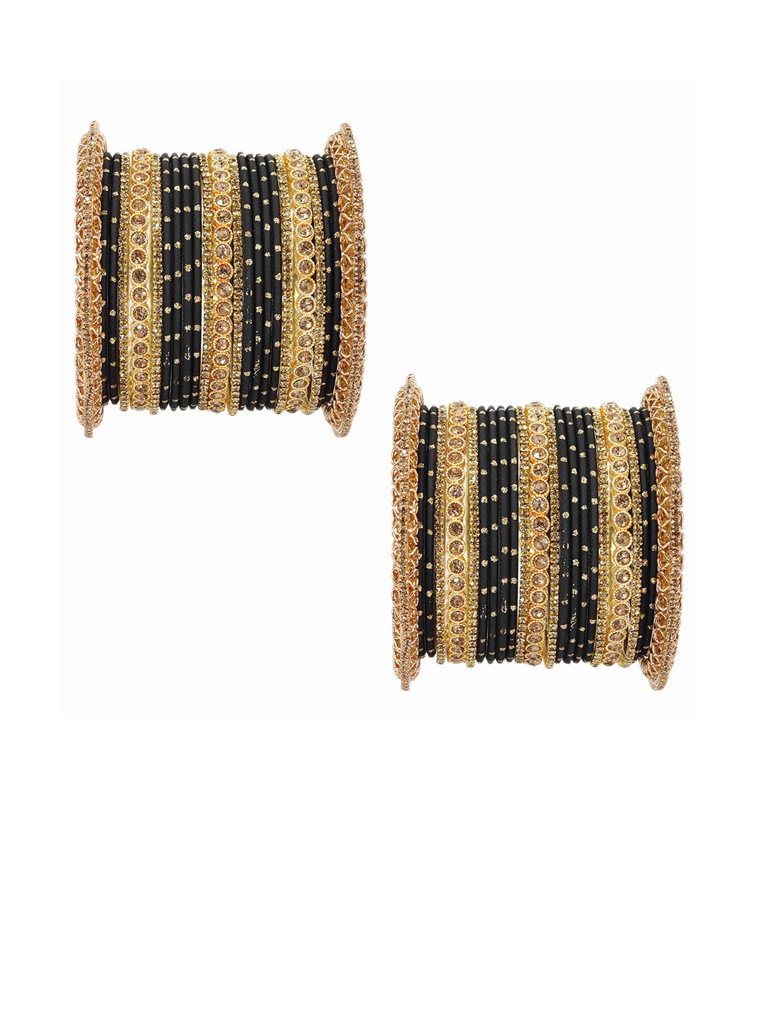 

ZULKA Set of 46 Metal Zircon Gemstone Studded Bangles, Gold