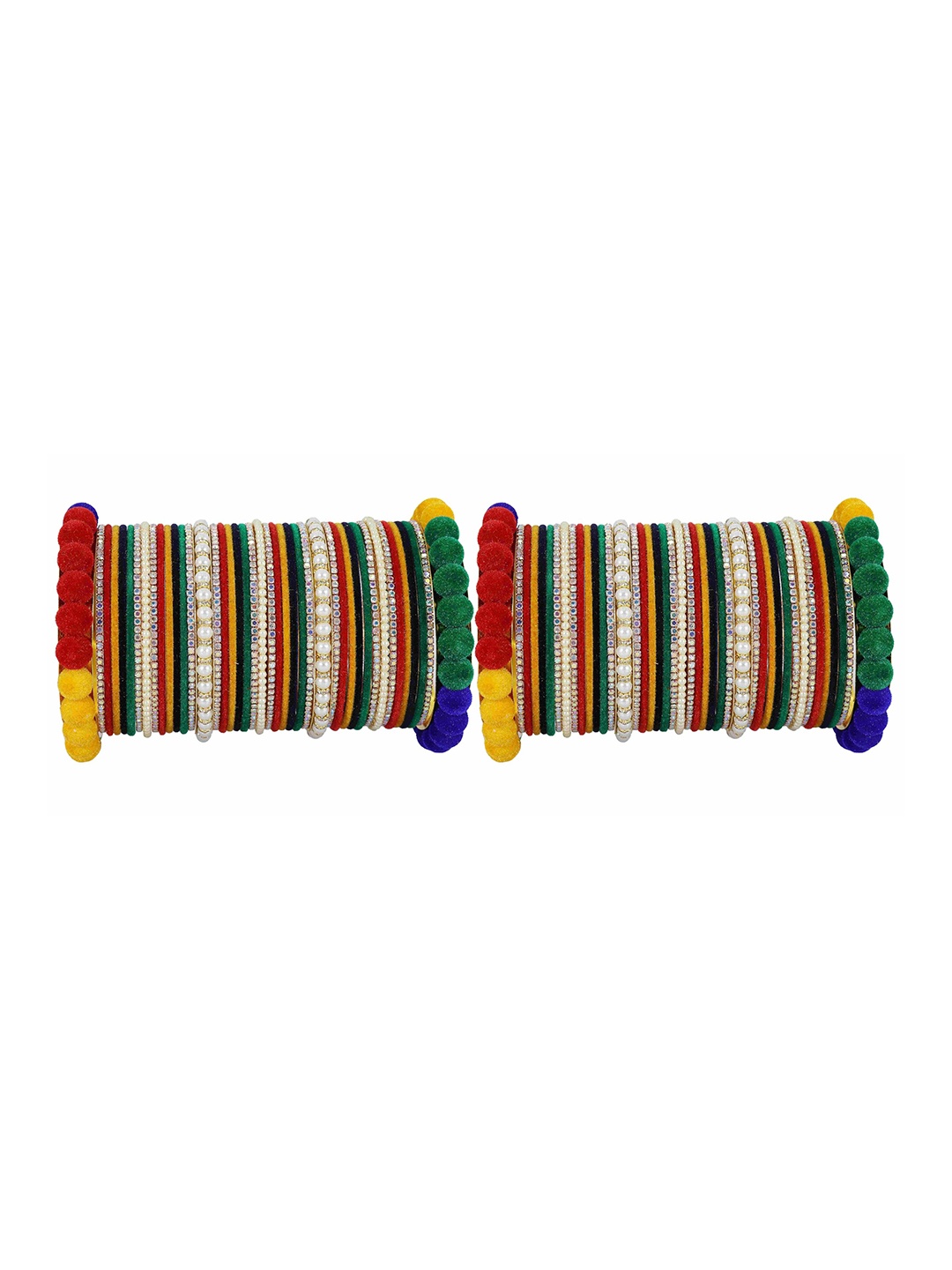 

ZULKA Set of 26 Multicoloured Stone-Studded Beaded Metal Bangles, Multi