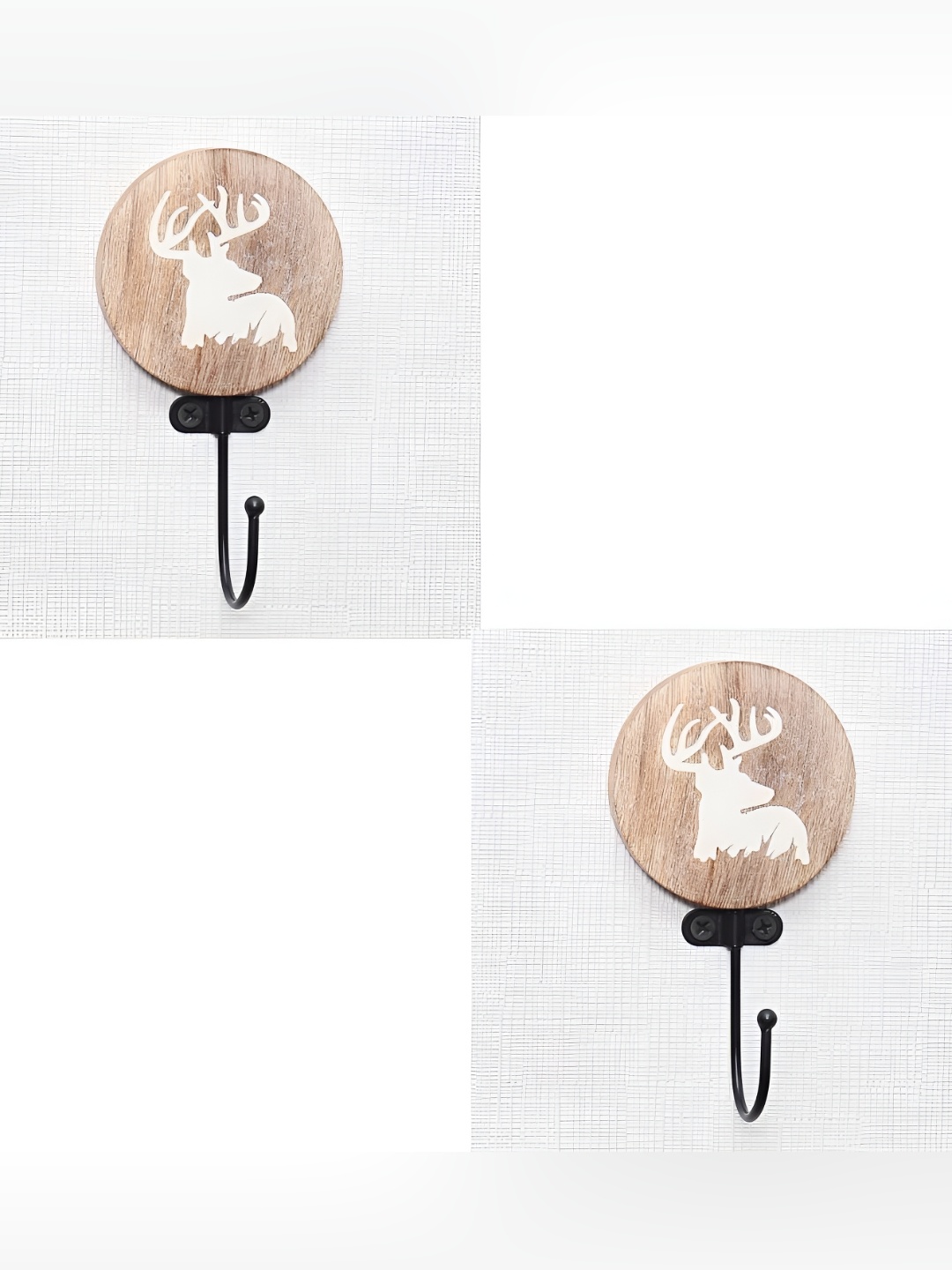 

IndianShelf Brown & White 2 Pieces Wood Reindeer Wall Hangers Key Hooks