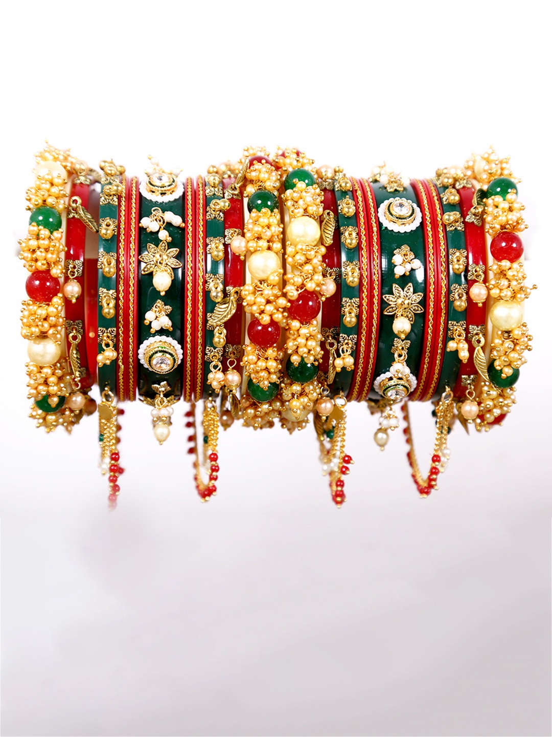 

Align Set Of 2 Gold-Plated Stones-Studded & Beaded Chuda Bangles